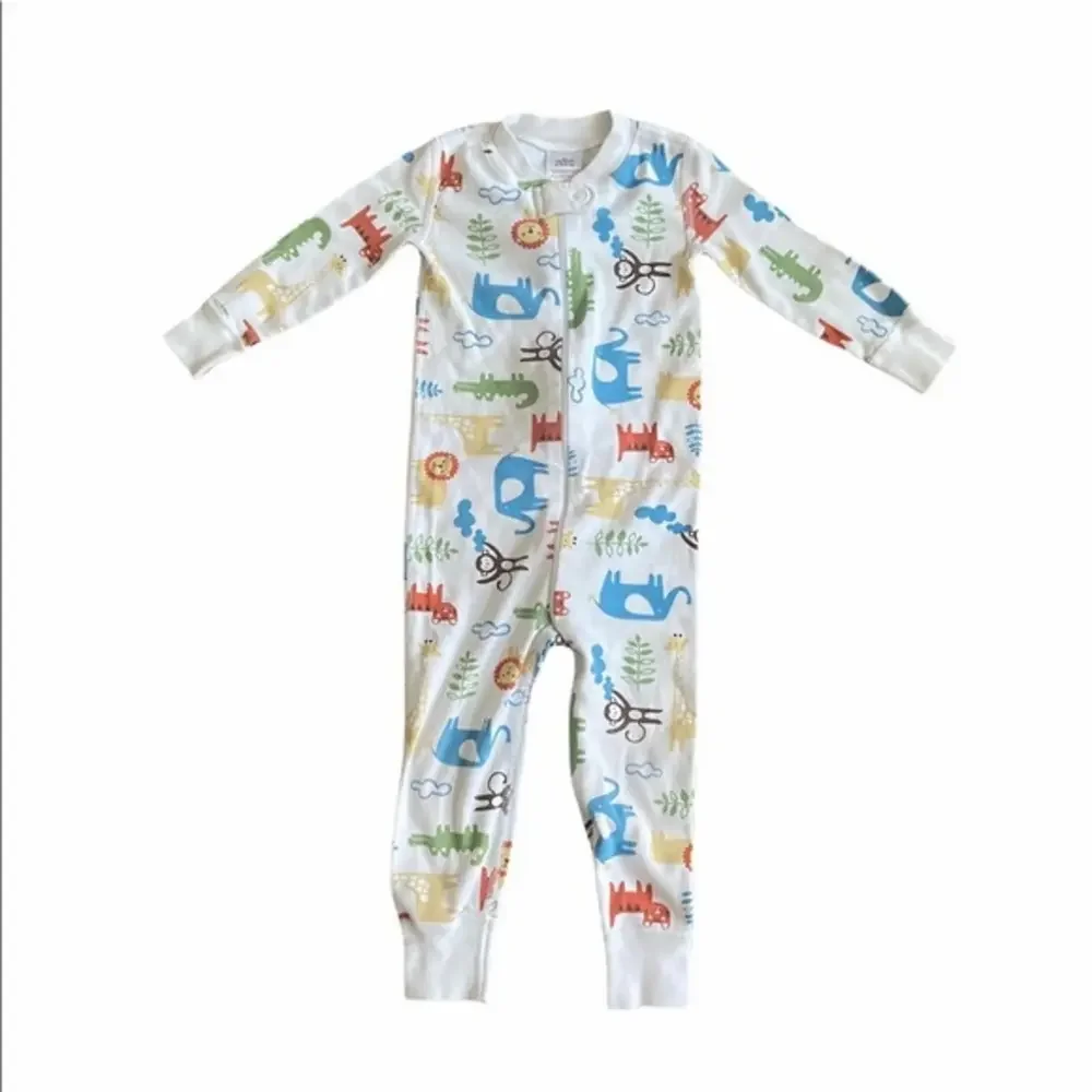 Hanna Andersson Zoo Animals Printed Organic Cotton‎ Zip Up Baby Pajamas